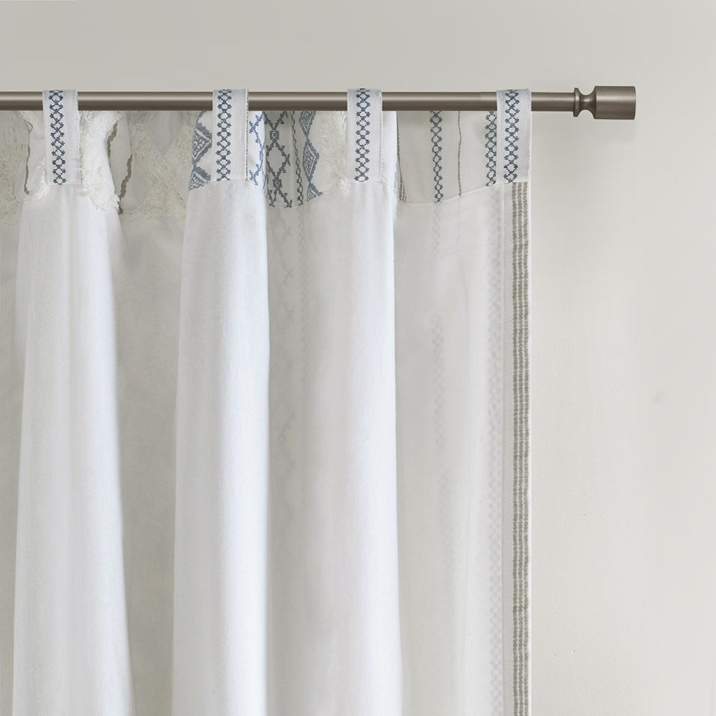 Imani - Cotton Printed Curtain Panel With Chenille Stripe and Lining - White