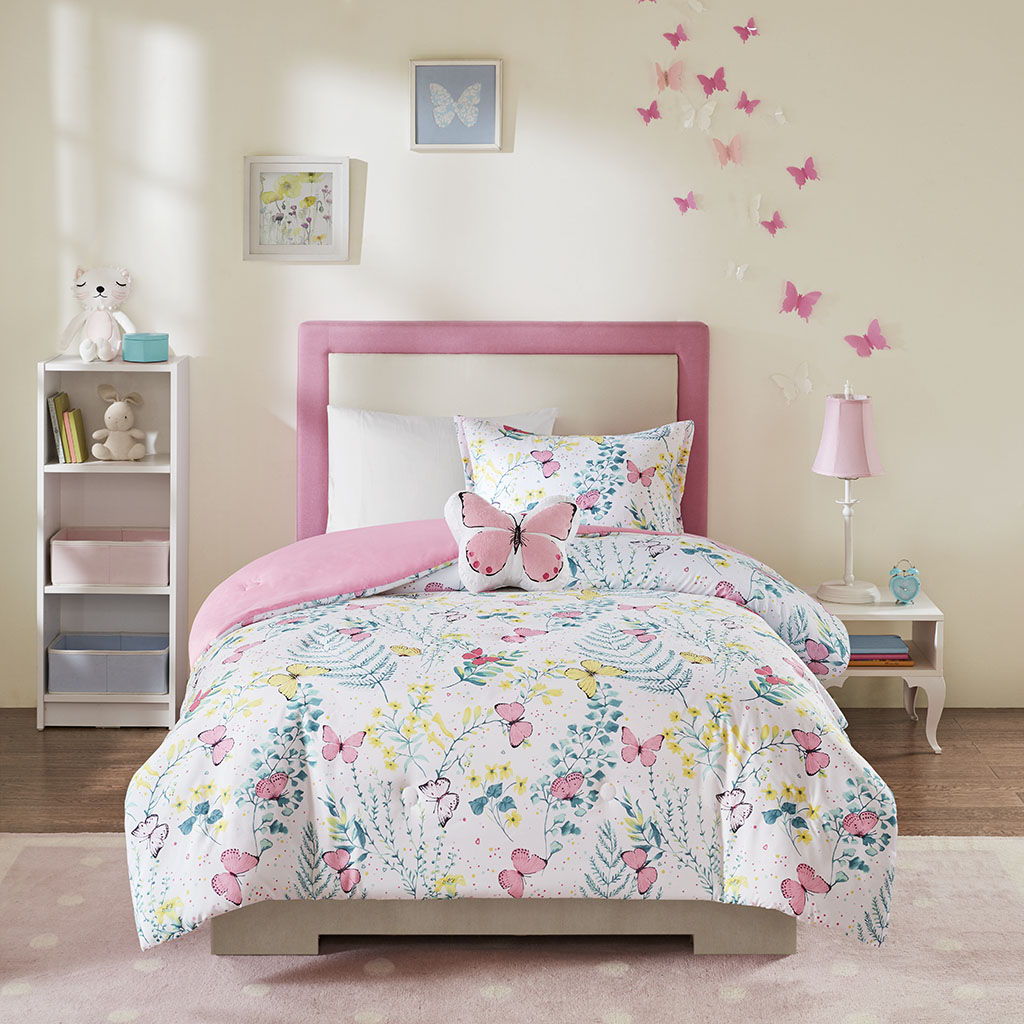 Cynthia - Printed Butterfly Comforter Set - Pink