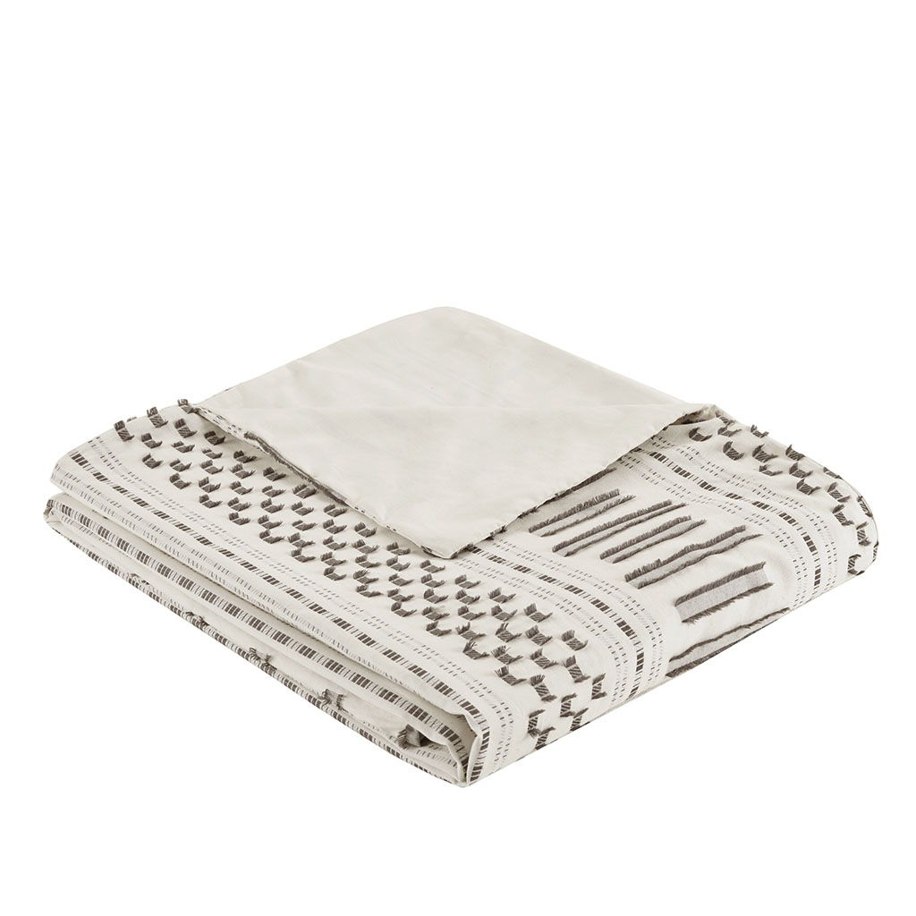 Rhea - King Duvet Cover Mini Set - Ivory / Charcoal