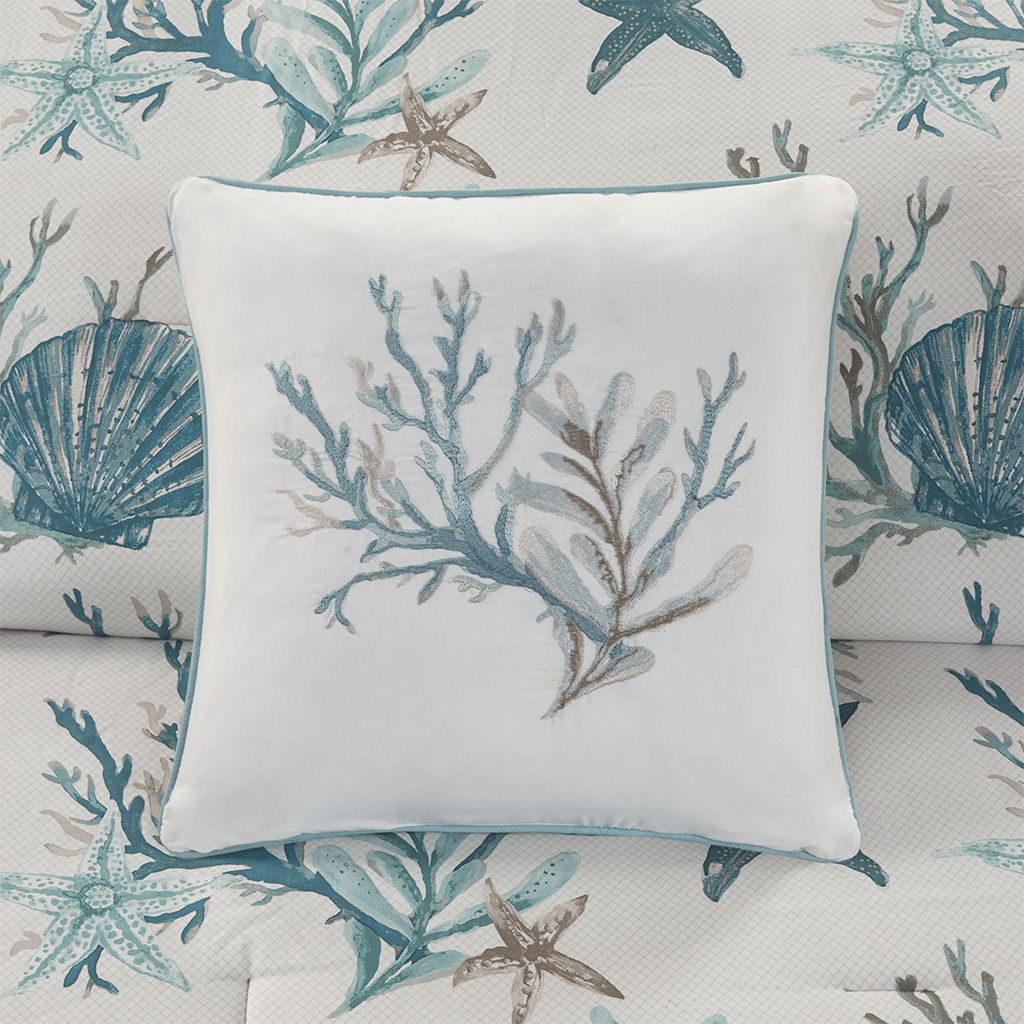 Pebble Beach - 7 Piece Cotton Sateen Comforter Set - Light Blue
