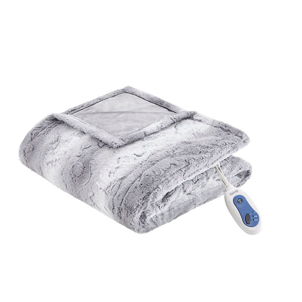 Zuri - Oversized Faux Fur Heated Throw - Gray
