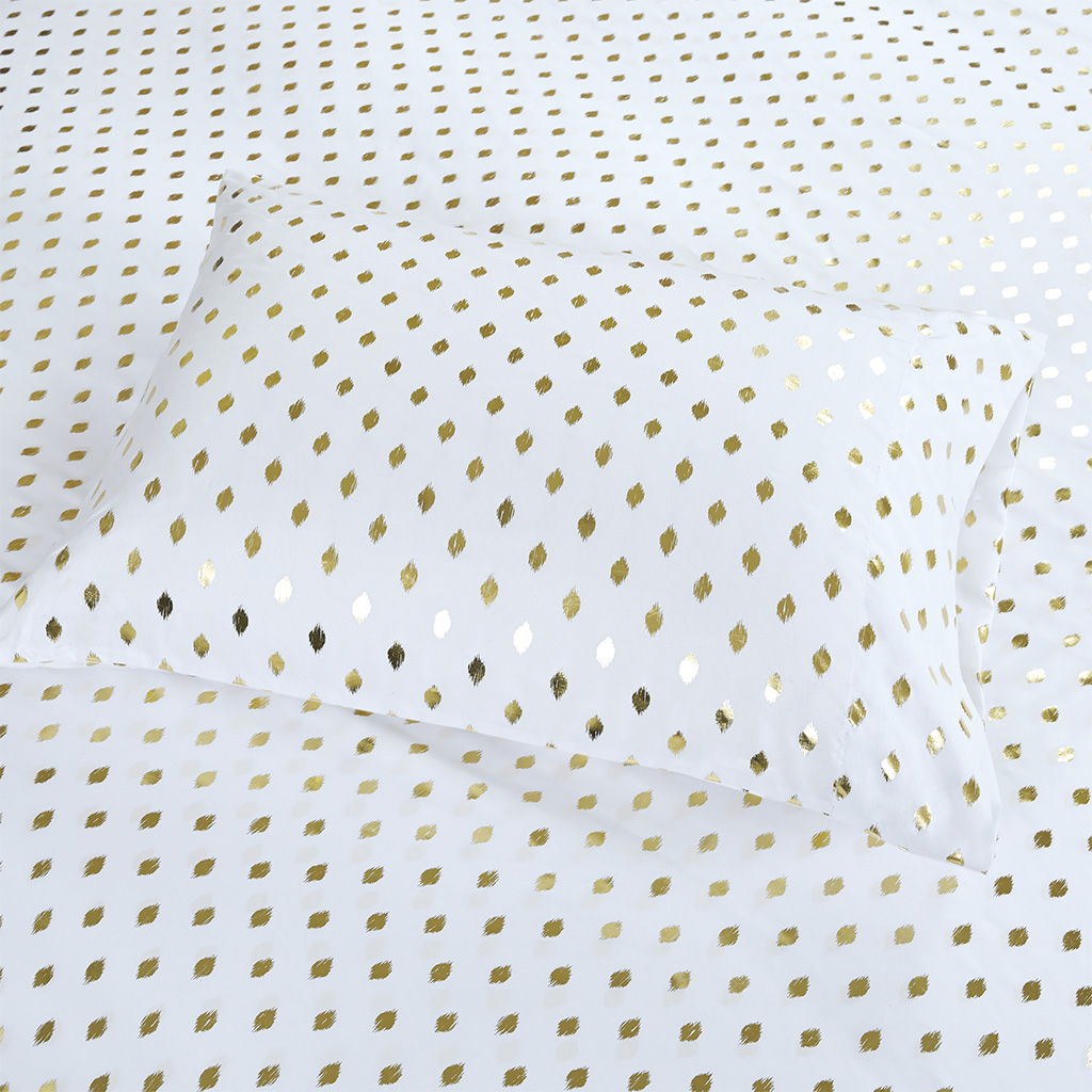 Metallic Dot - Twin Printed Sheet Set - White / Gold