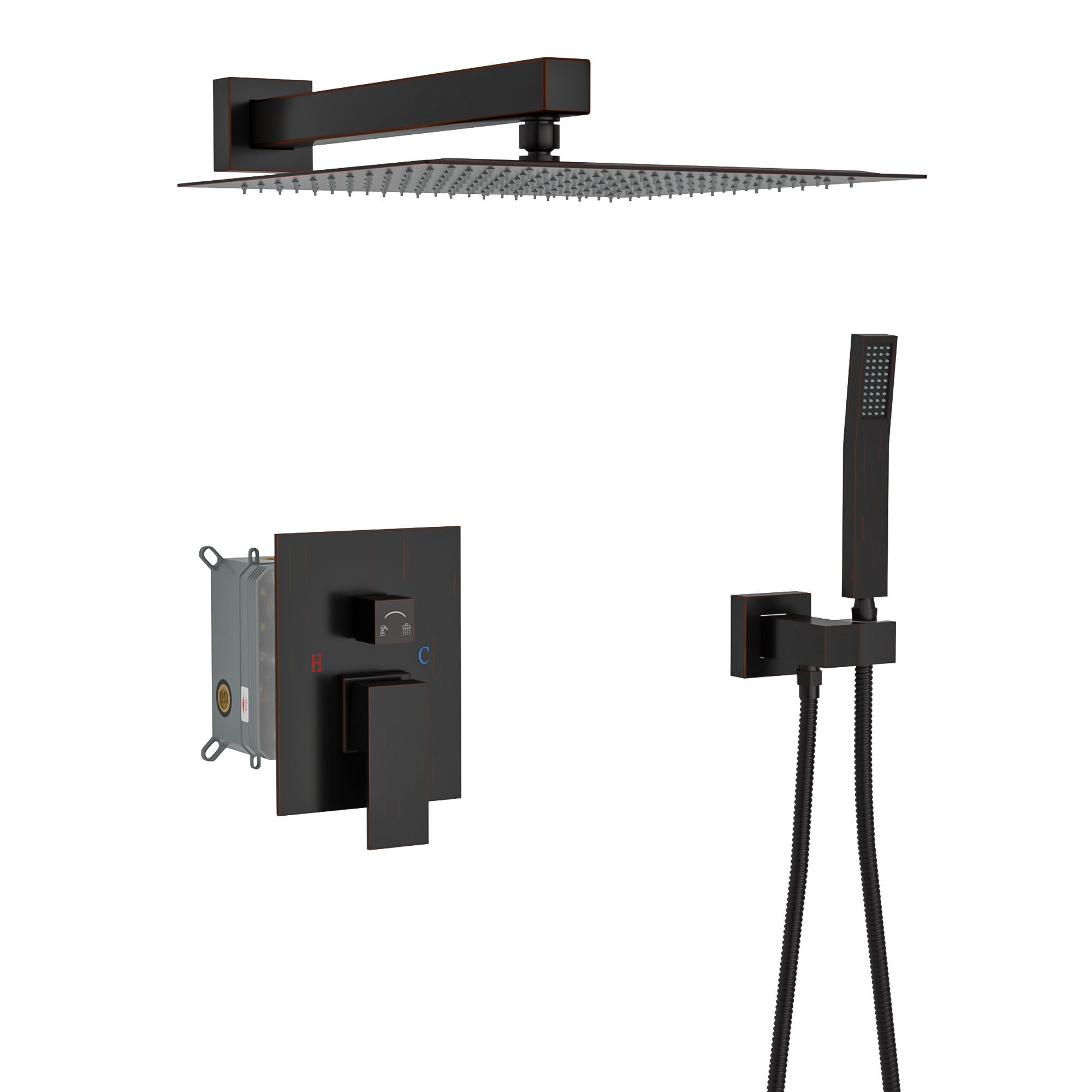 Dual Shower Head System With 12" Wall Mounted Square Rain Shower And Rough In Valve