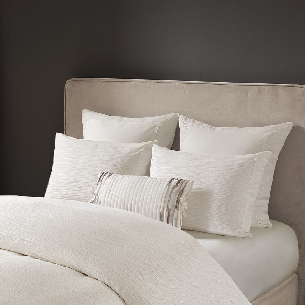 Hanae - Embroidered Oblong Decorative Pillow - White