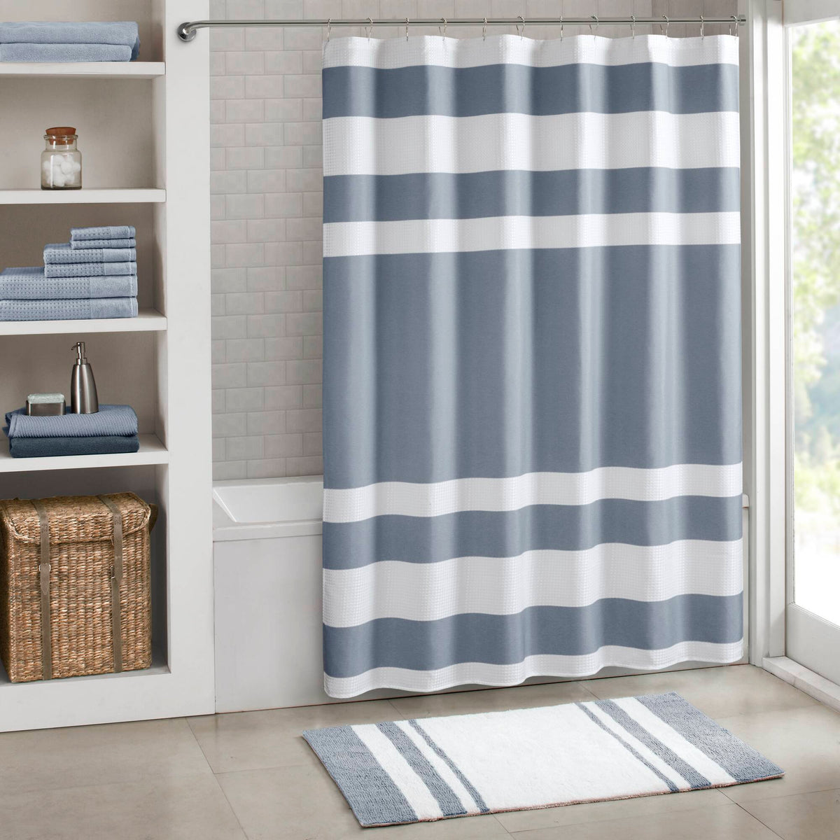Spa Waffle - 72" x 84" Shower Curtain With 3M Treatment - Dark Blue