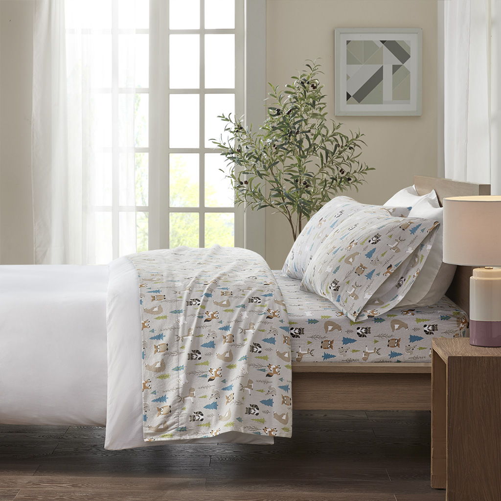 Cozy Flannel - Printed Sheet Set - Multi Forest Animals