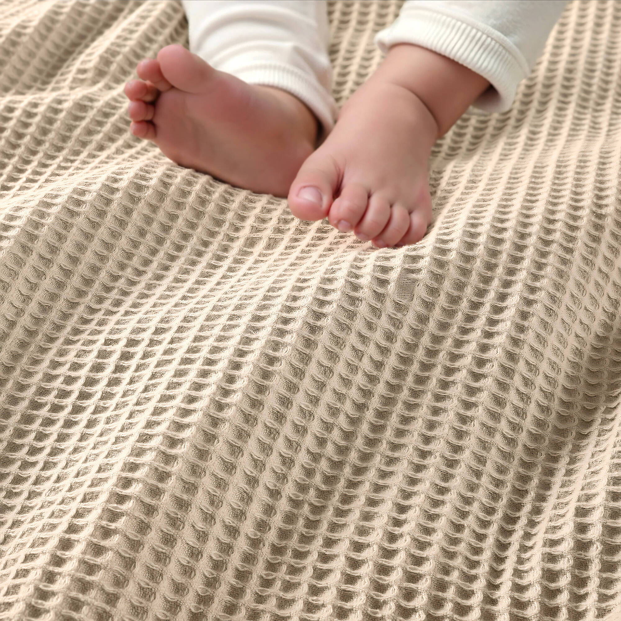 Waffle Weave - King Cotton Blanket - Khaki
