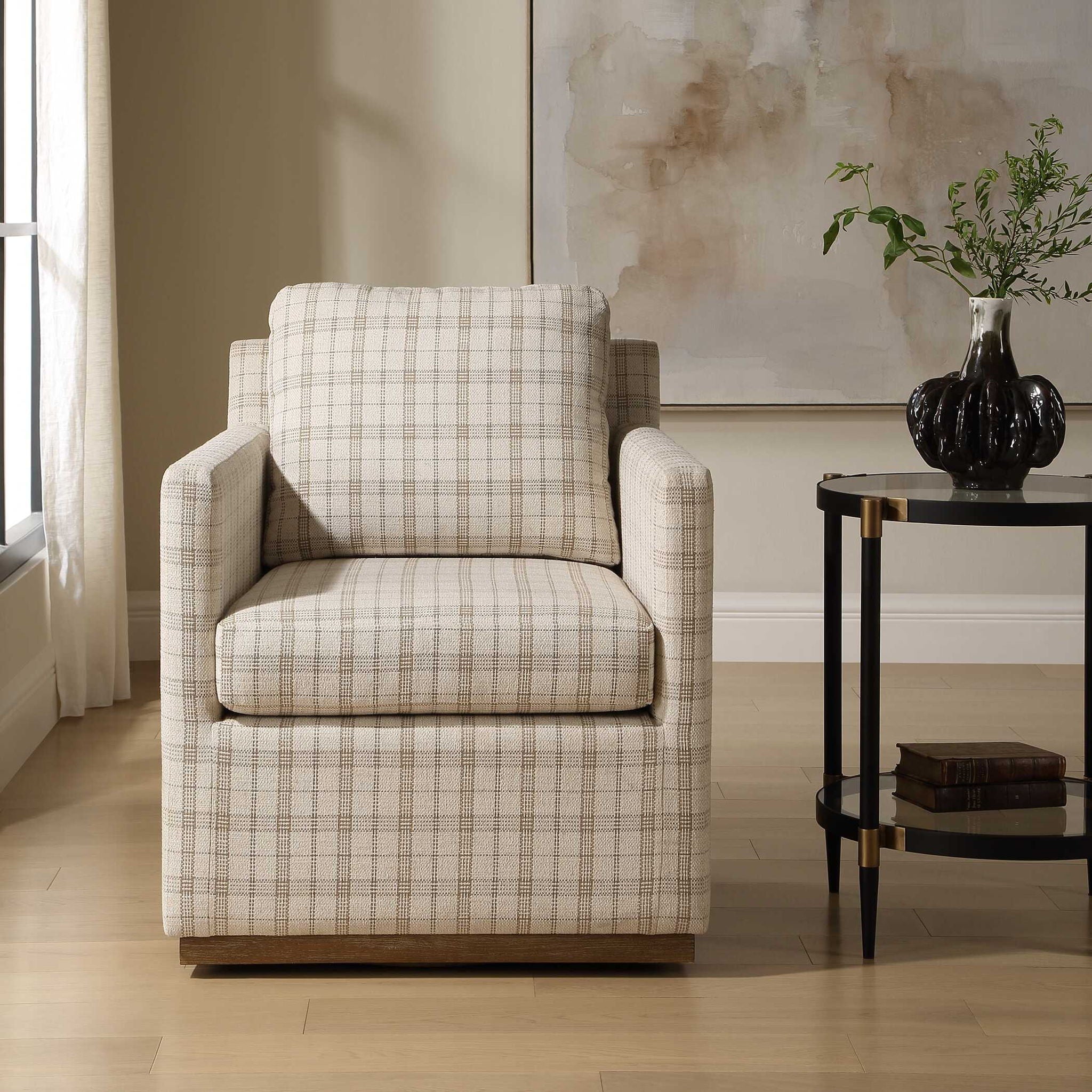 Basie - Casual Linen Swivel Chair - White