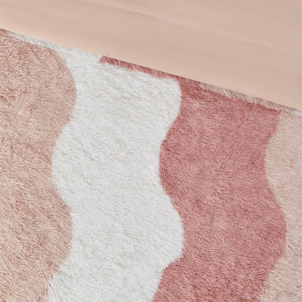Cassie - Twin Ombre Shaggy Faux Fur Comforter Set - Blush Multi