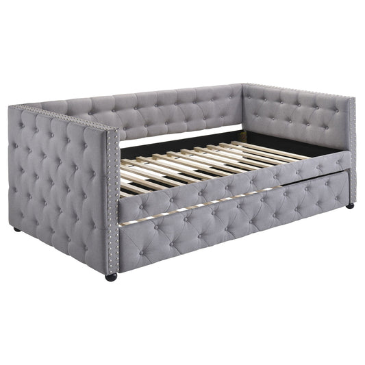 Cross - Upholstered Twin Daybed With Trundle - Gray