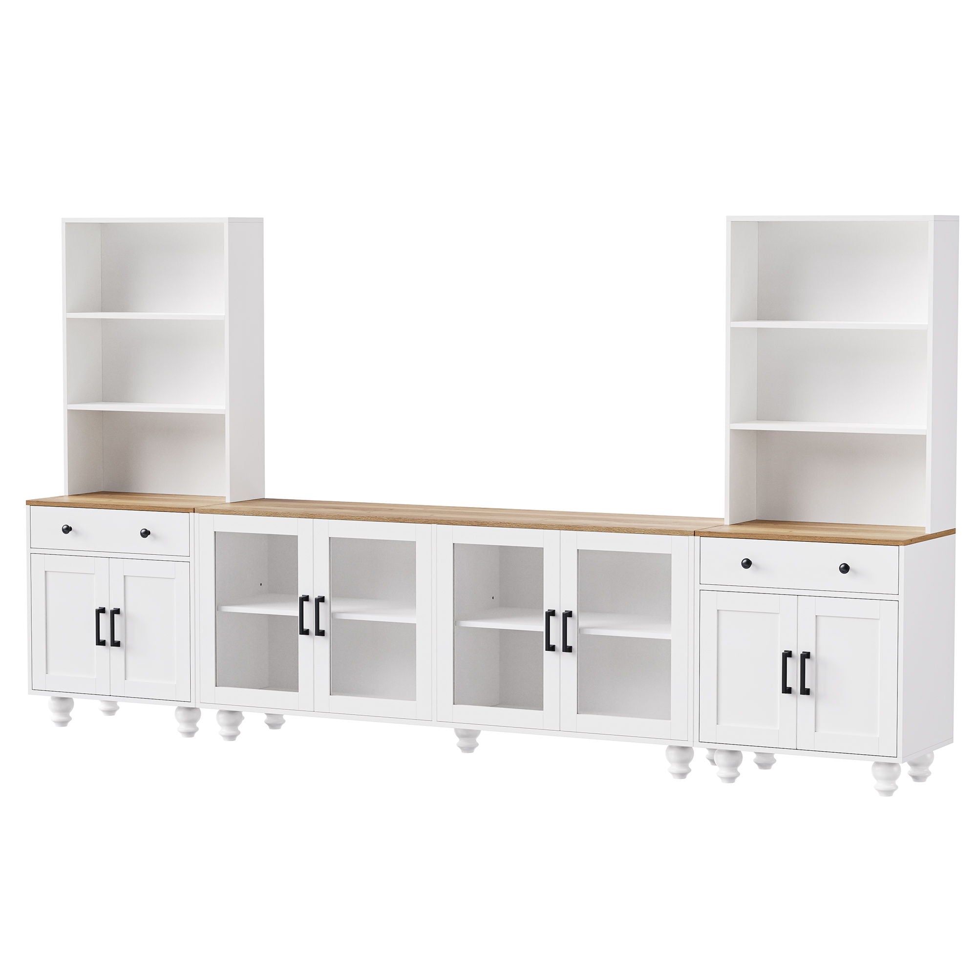 Farmhouse TV Stand With Solid Wood Gourd Shaped Legs For TVs Up To 70"