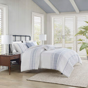 Morgan - 5 Piece Cotton Jaquard Duvet Set - White / Blue