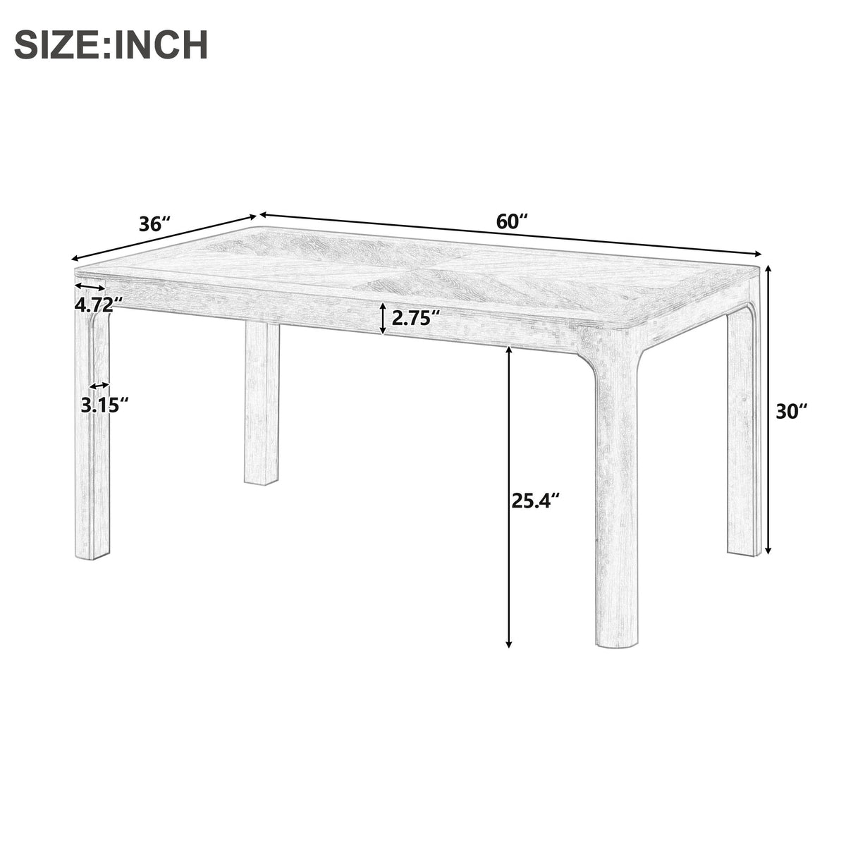 Rectangular Dining Table With Parquet Top, Rounded Corners