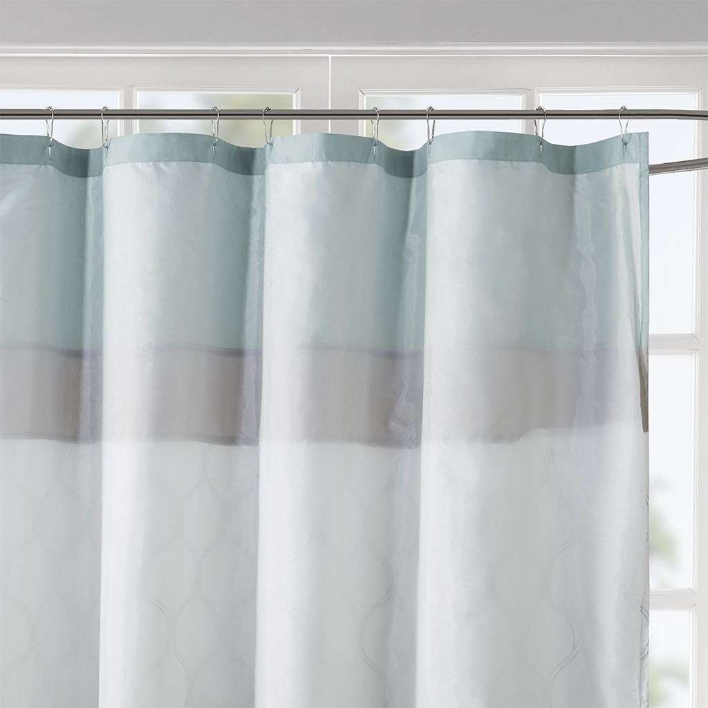 Shawnee - Printed And Embroidered Shower Curtain - Seafoam