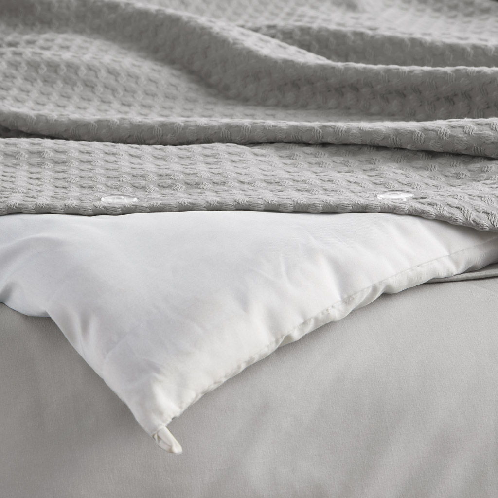 Mina - Twin/Twin Long Waffle Weave Textured Comforter Set - Light Gray