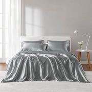 Satin - California King Wrinkle - Free Luxurious 6 Piece Sheet Set - Gray