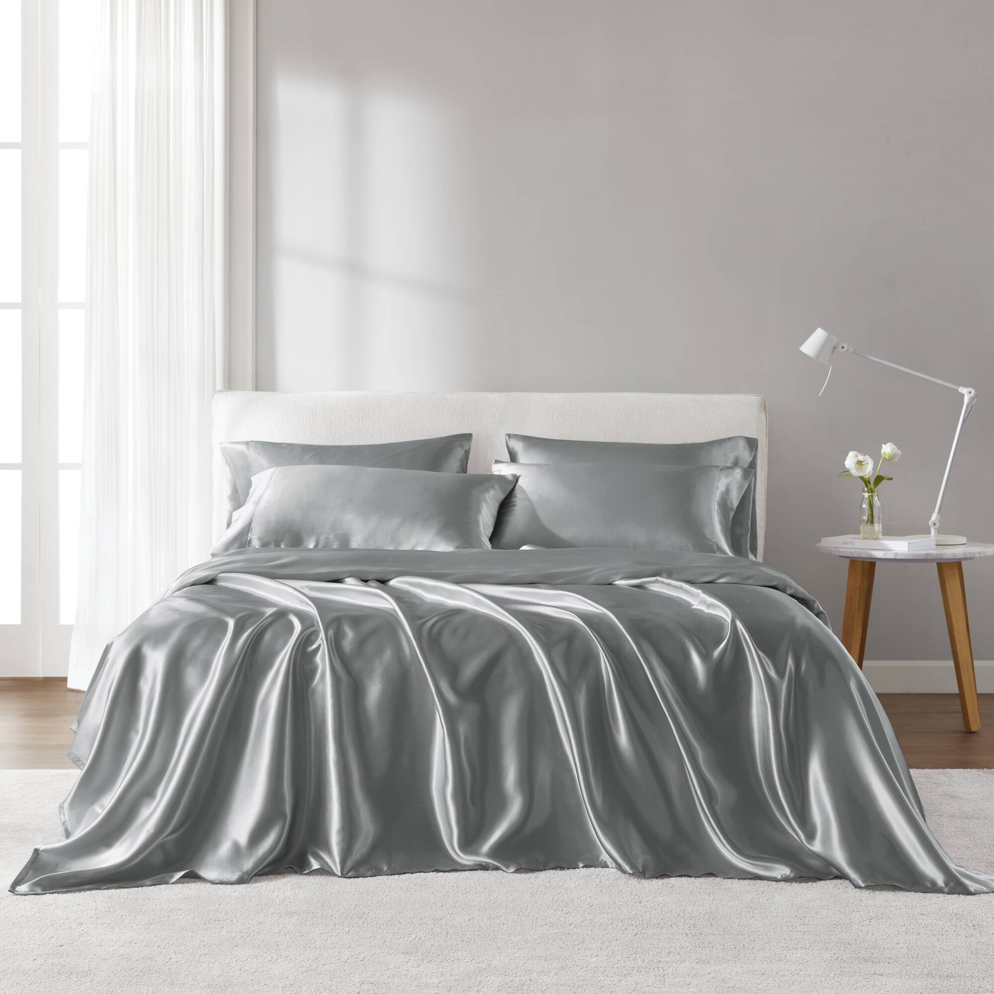Satin - Queen Wrinkle - Free Luxurious (Set of 6) - Gray