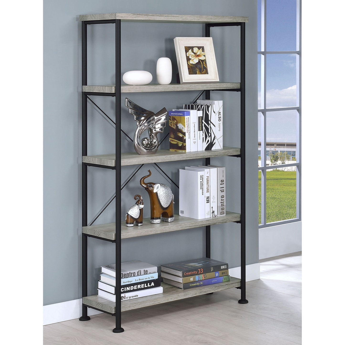 4 Shelf Bookcase Industrial Storage - Gray