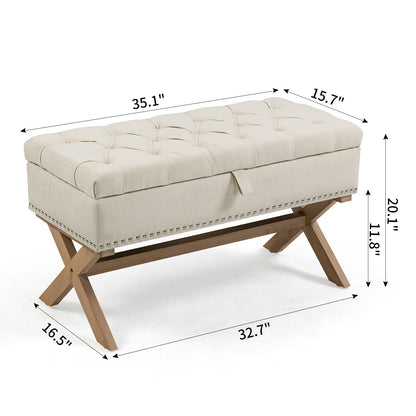 Storage Ottoman, Button-Tufted Ottoman Storage Bench, Ottoman With Storage