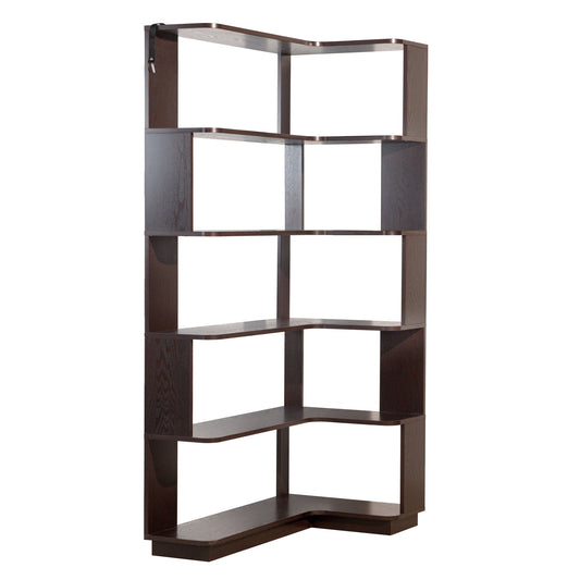 Ox Blood - Red 90Cm L-Shaped Freestanding Corner Bookshelf With Anti Tip Safety, Storage Cabinet For Living Room - Ox Blood Red