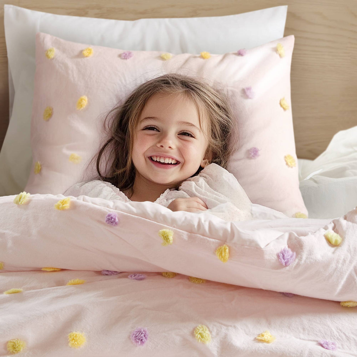Callie - 5 Piece Full/Queen Pom Pom Comforter Set - Pink Multi