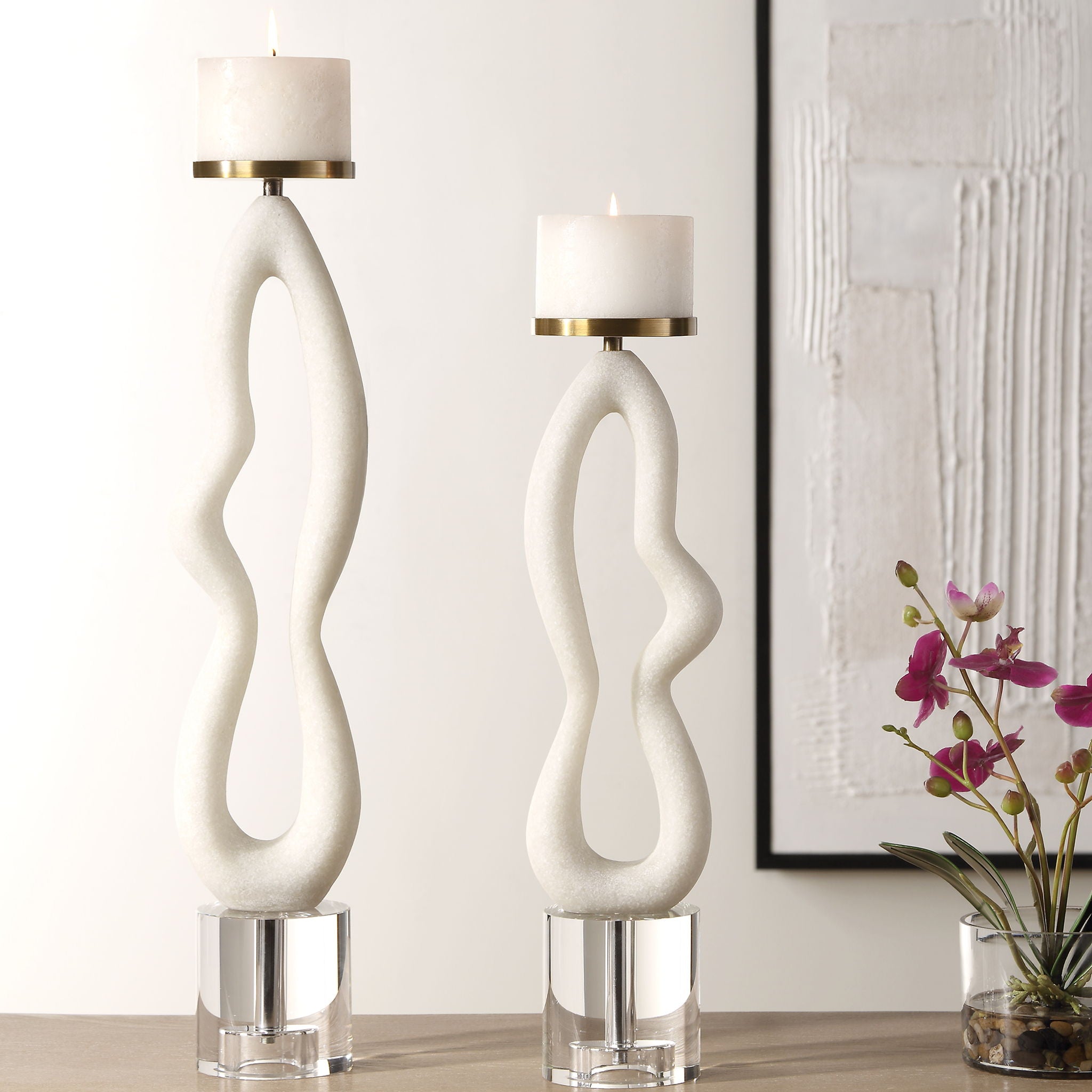Feamelo - Ivory Stone Candleholders (Set of 2)
