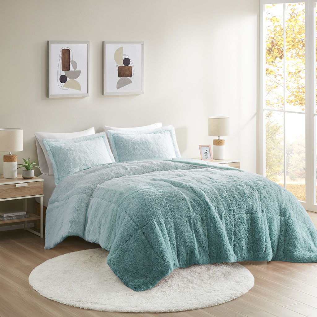 Brielle - Ombre Shaggy Long Comforter Mini Set - Blue
