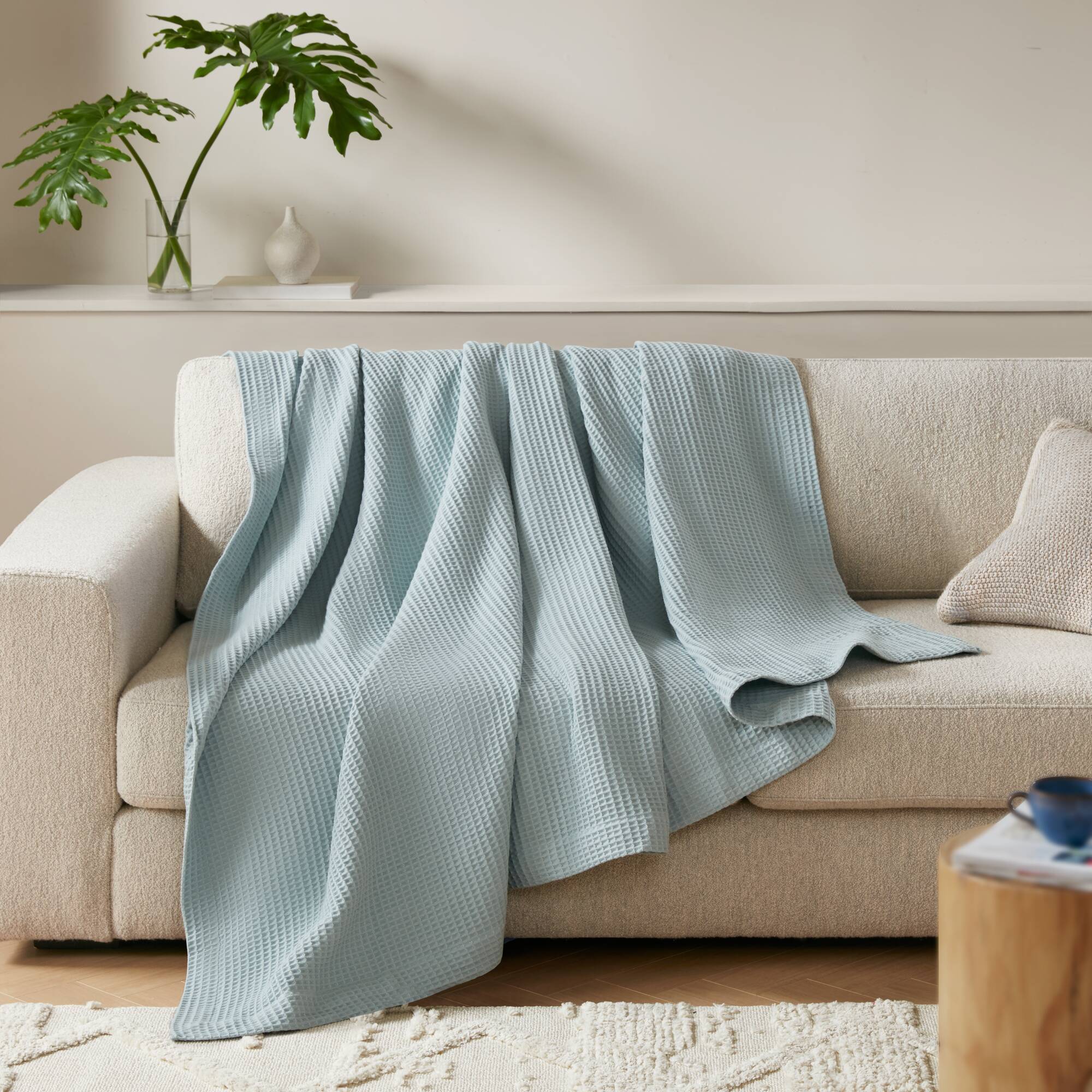 Waffle Weave - Cotton Blanket - Aqua