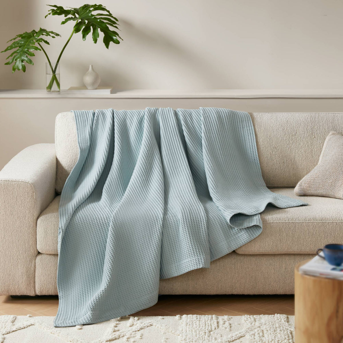 Waffle Weave - King Cotton Blanket - Aqua