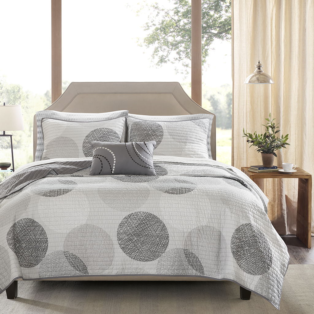Knowles - Twin Complete Reversible Coverlet And Sheet Set - Gray