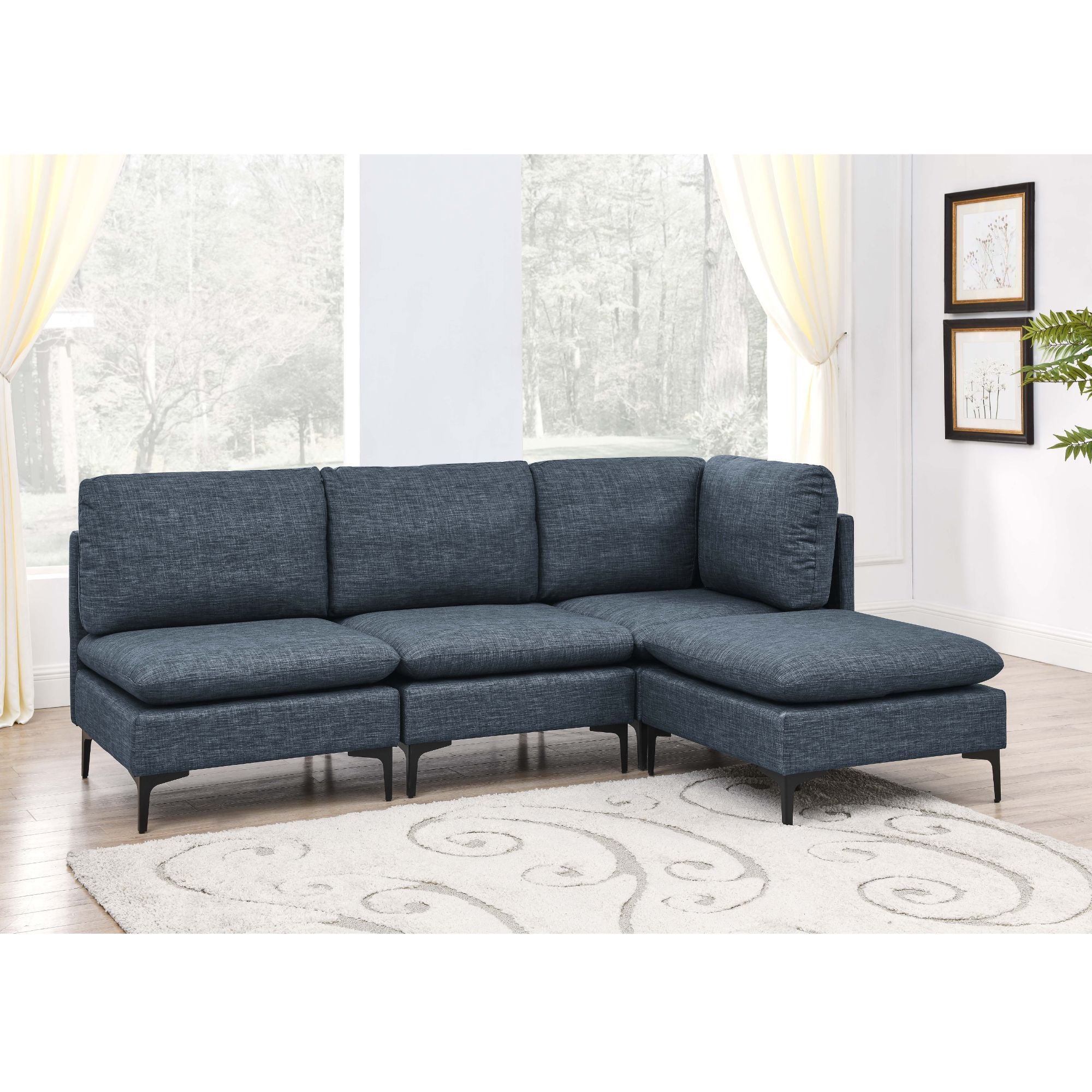 Upholstered Modular Sectional With Tall Legs, Medium Firm Seat