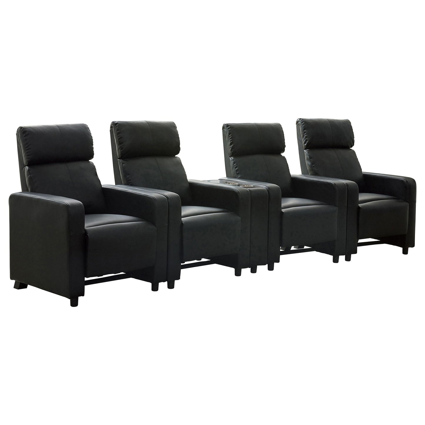Warren - 4 Seater Home Theater With Wedge Console Recliners - Black