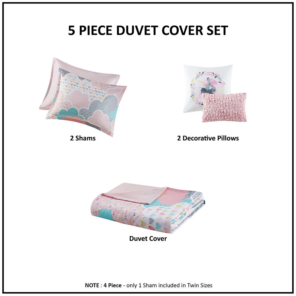 Cloud - Printed Duvet Cover Cotton Set - Pink