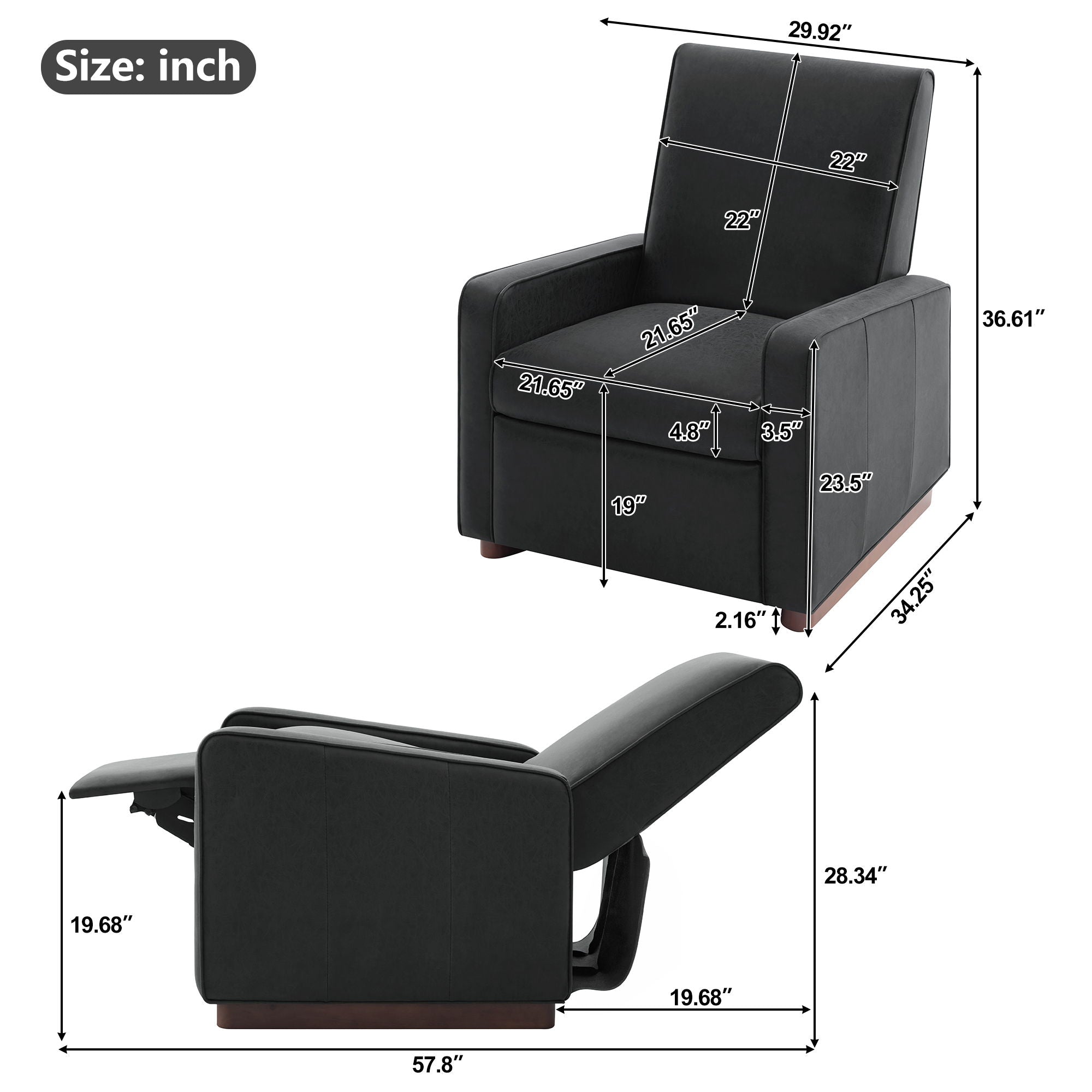 Manual Recliner Chair, 2 Position With 160° Adjustable Backrest For Living Room