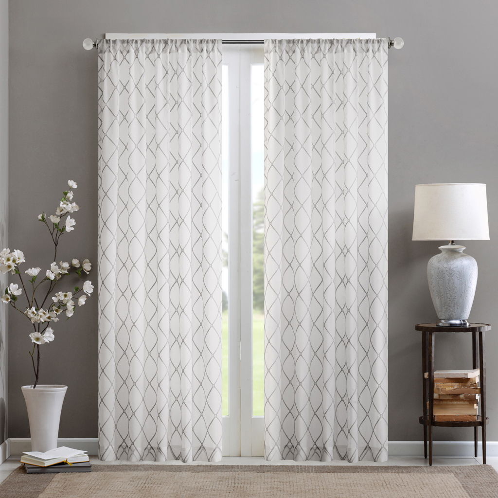 Irina - Diamond Sheer Window Curtain - White / Gray