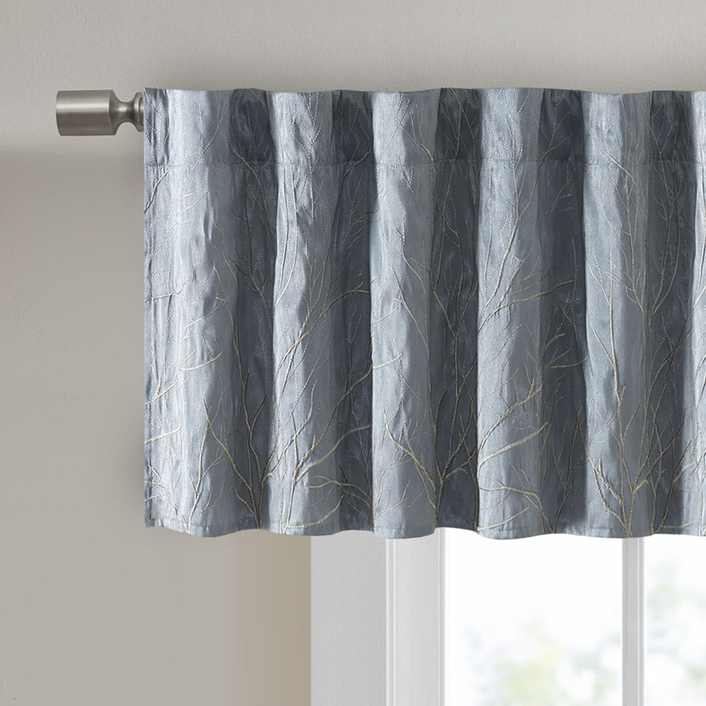Andora - Embroidered Window Valance - Blue