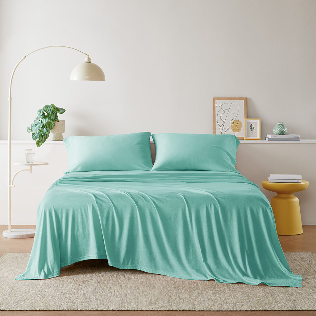 Cotton Blend Jersey Knit - All Season Sheet Set - Aqua