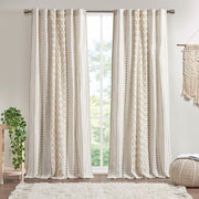 Imani - 50x108" Printed Curtain Panel With Stripe And Lining - Ivory