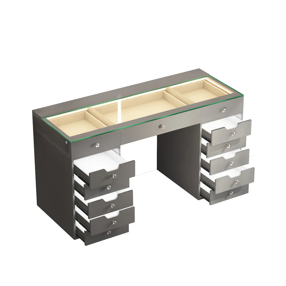 VANITII Eva Vanity Desk- White - 13 Storage Drawers