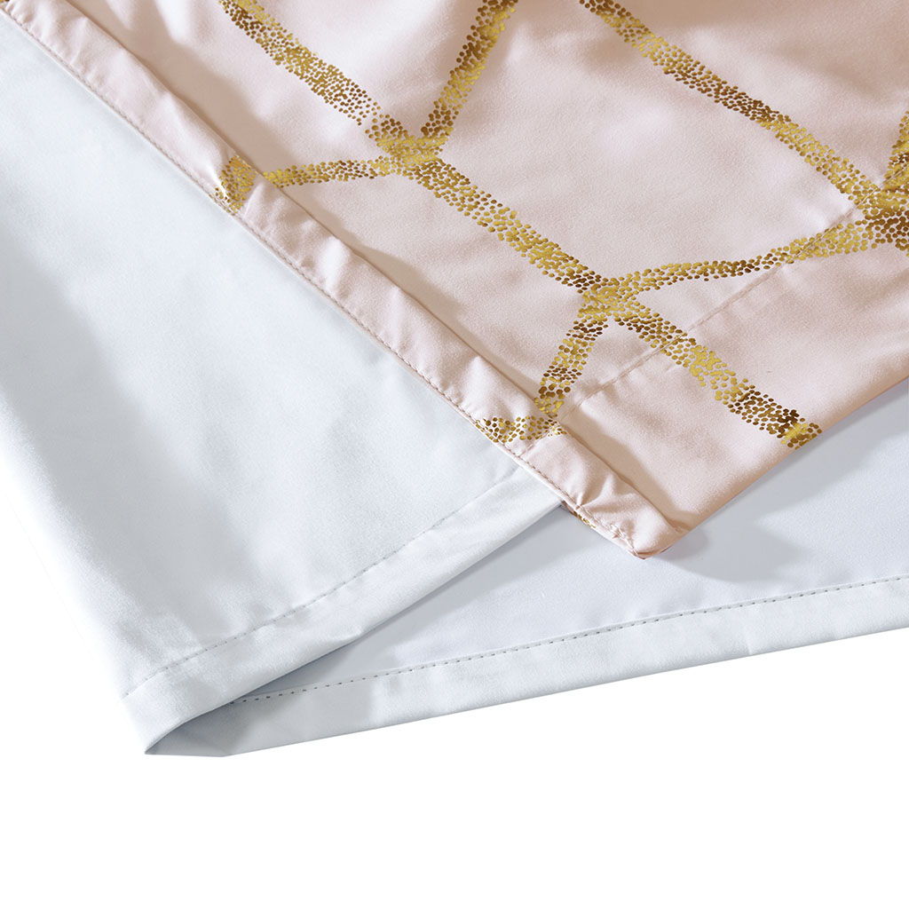 Raina - 63" Total Blackout Metallic Print Grommet Top Curtain Panel - Blush / Gold