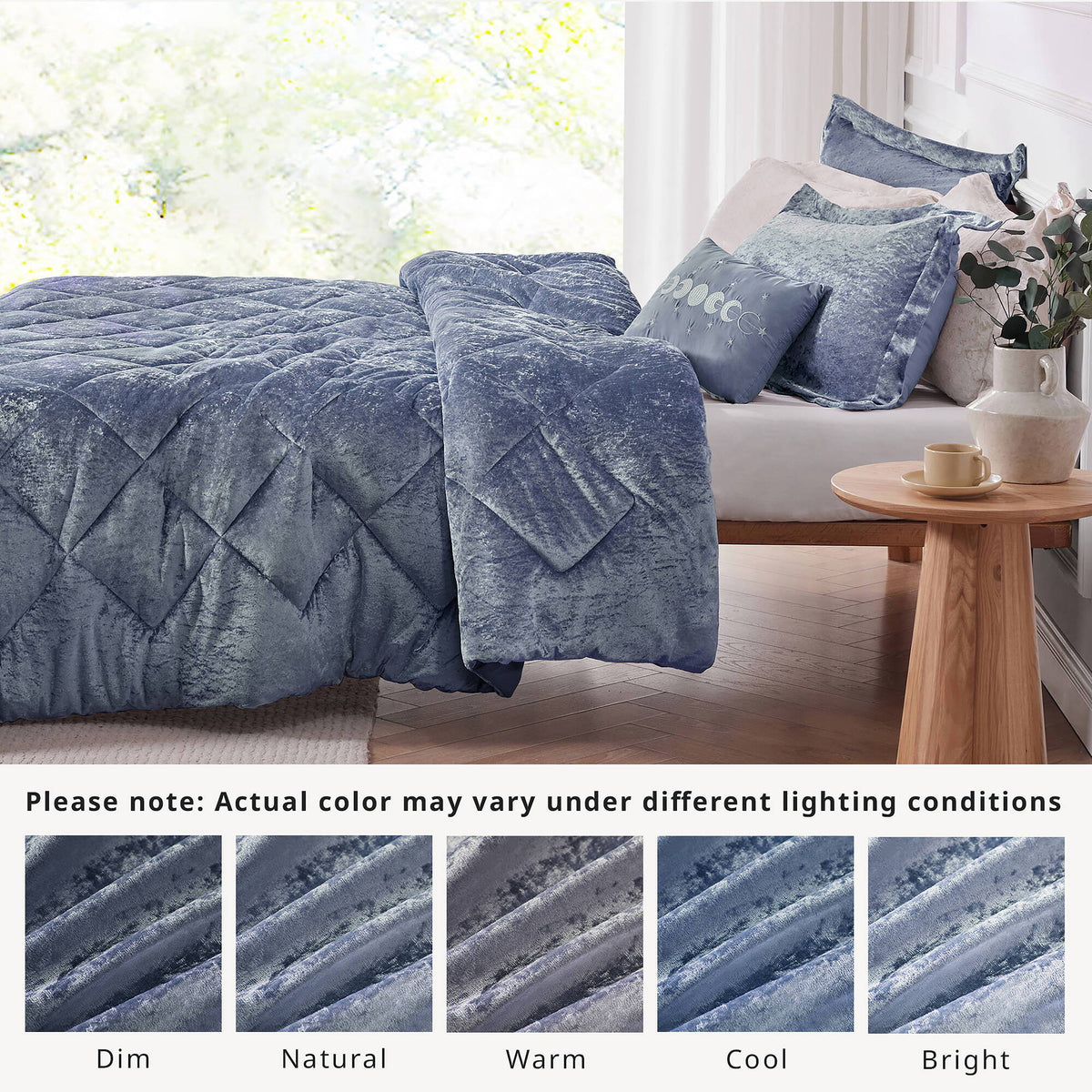 Felicia - Velvet King Comforter Set With Throw Pillow - Blue