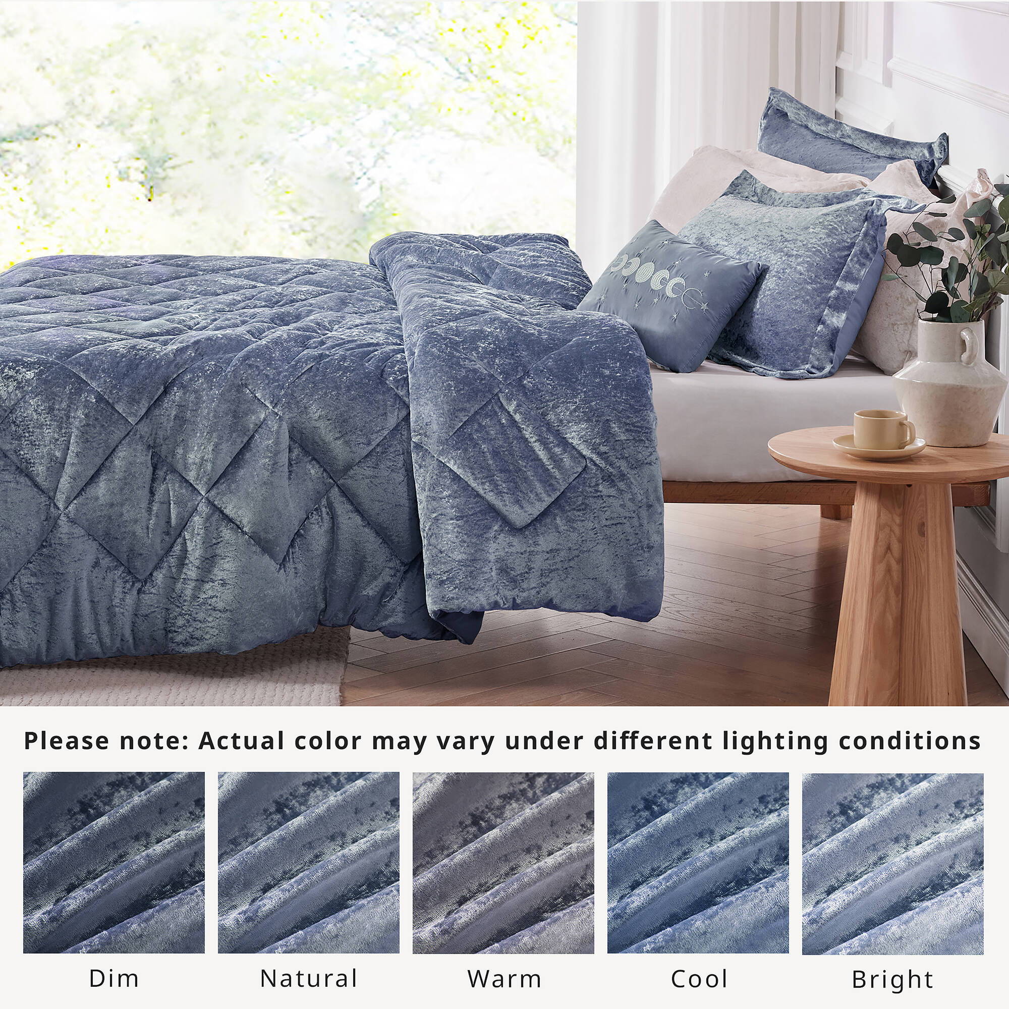 Felicia - Velvet Twin Comforter Set With Throw Pillow - Blue