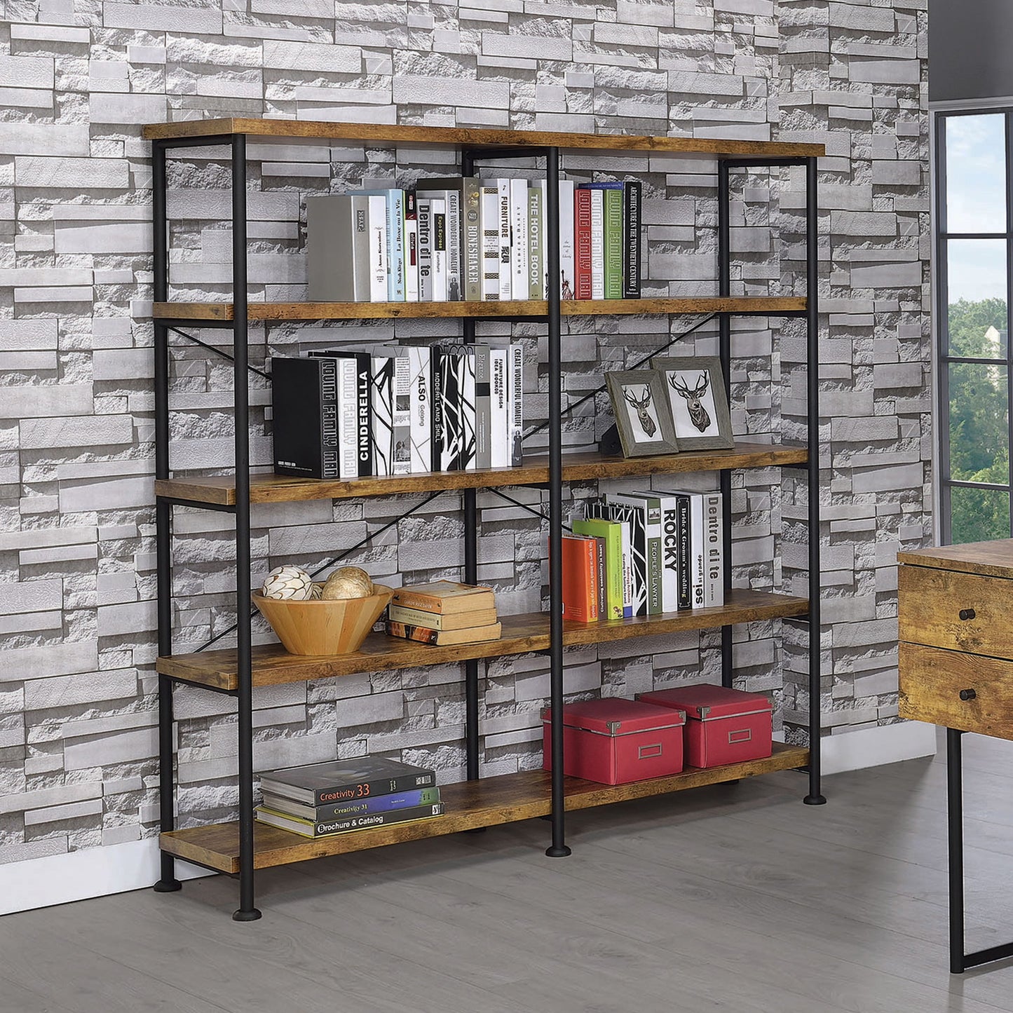 Double Wide Bookcase Shelves - Brown