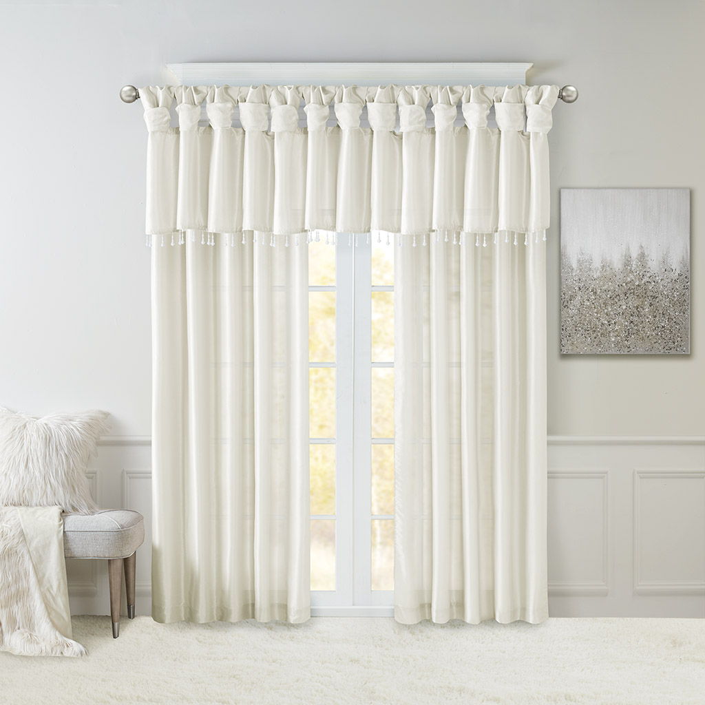 Emilia - Lightweight Valance With Beads - White