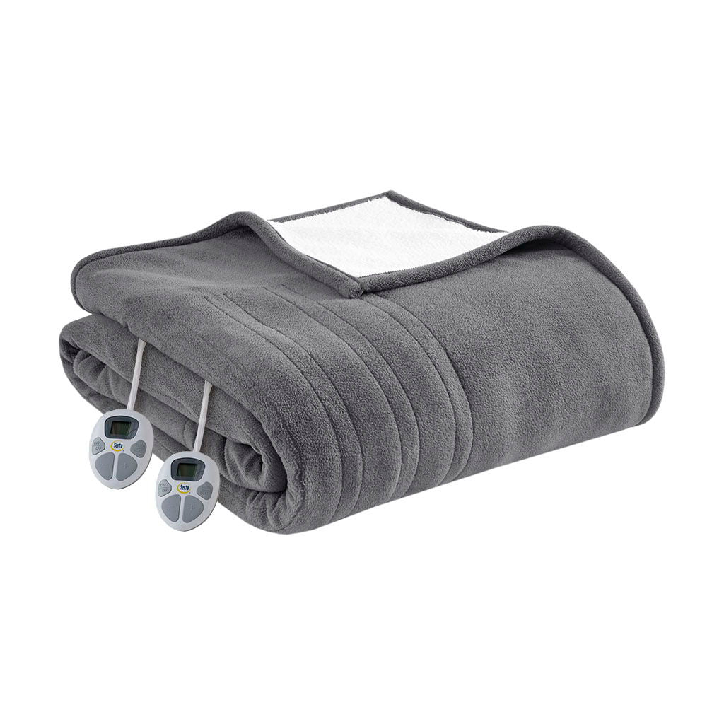 Fleece to Sherpa - Twin Heated Blanket - Dark Gray