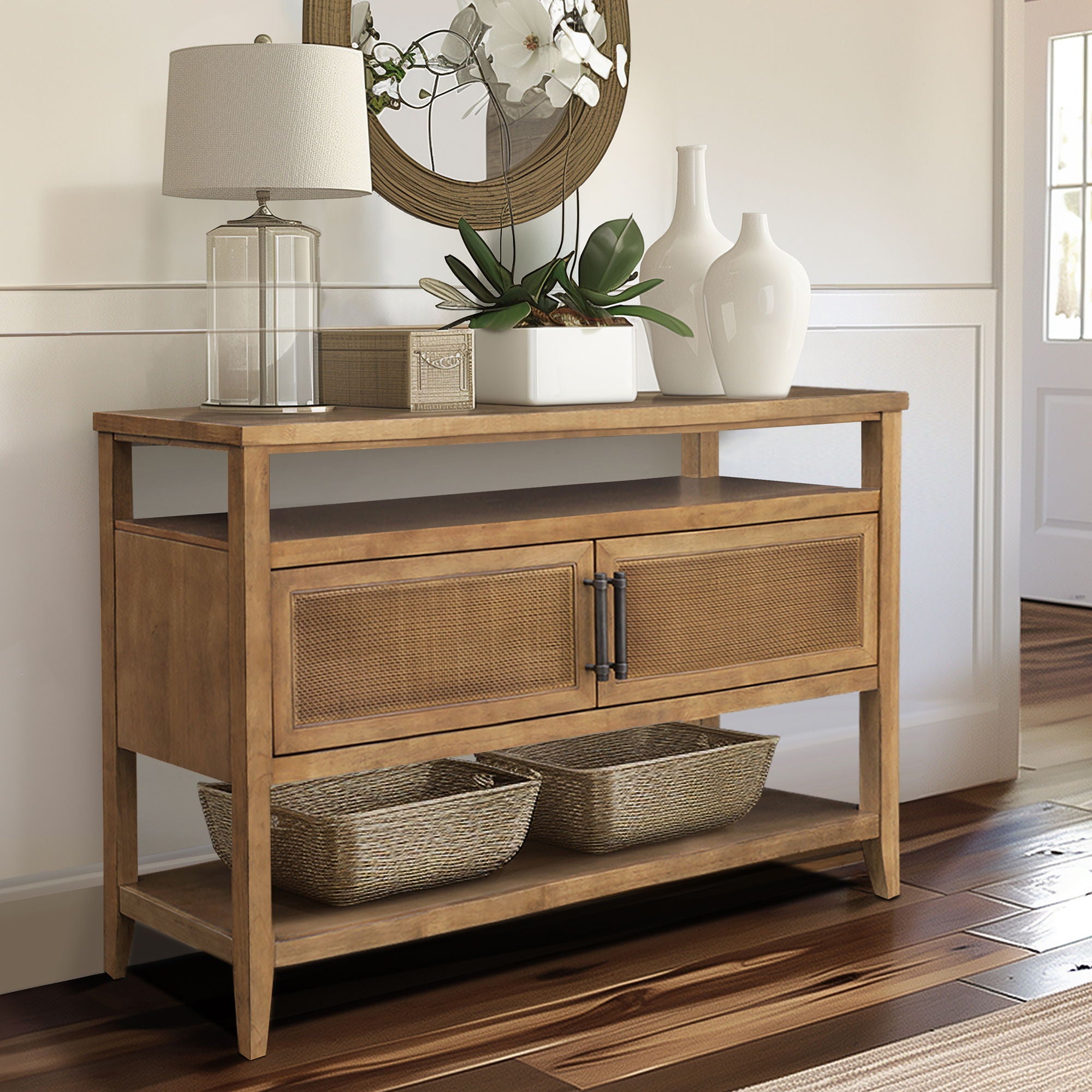 Naomi - 2 Door Storage Console Table - Honey