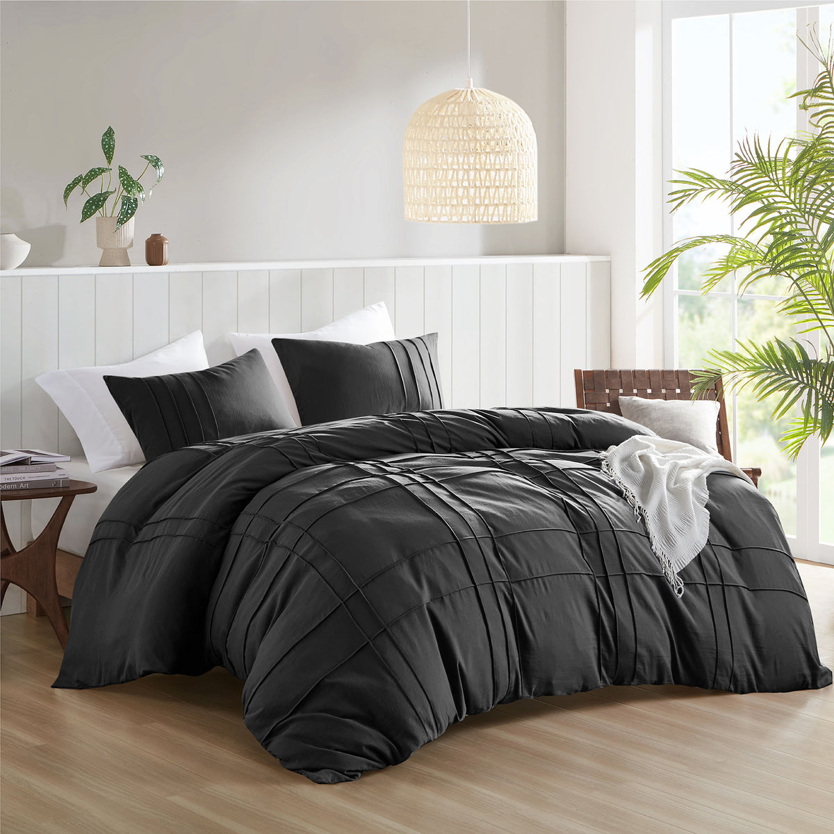 Porter - King Soft Washed Pleated Duvet Cover Set - Black