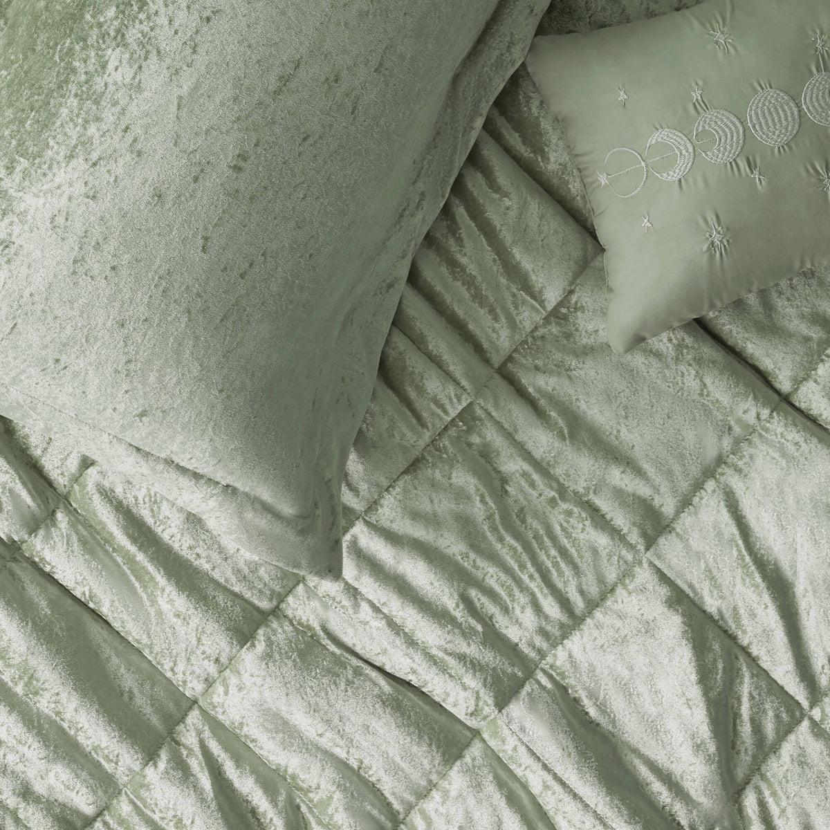 Felicia - Velvet Twin Duvet Cover Set With Throw Pillow - Green