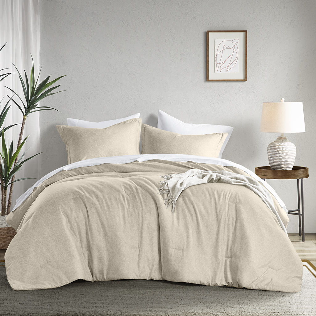 Camden - Full/Queen Chambray Print Solid Comforter Set - Neutral