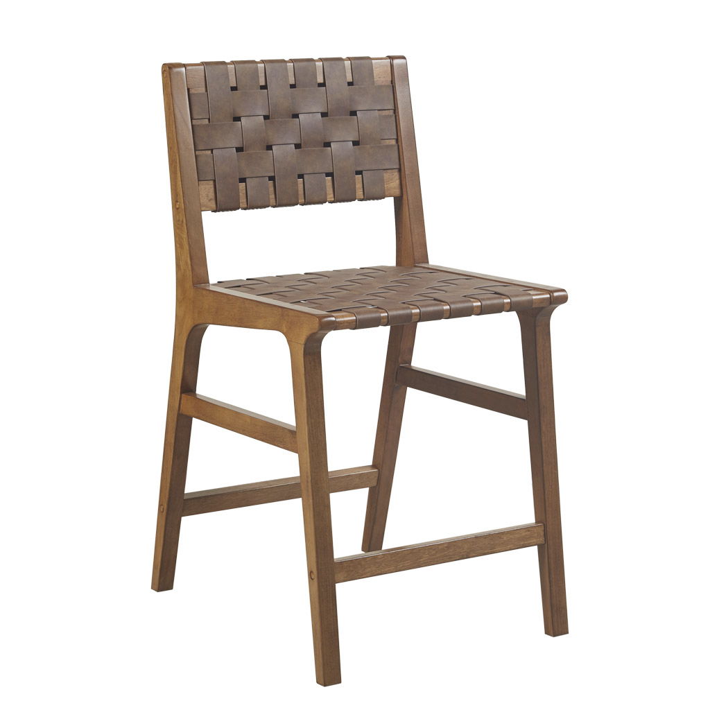 Oslo - Faux Leather Woven Counter Stool 24"H - Brown